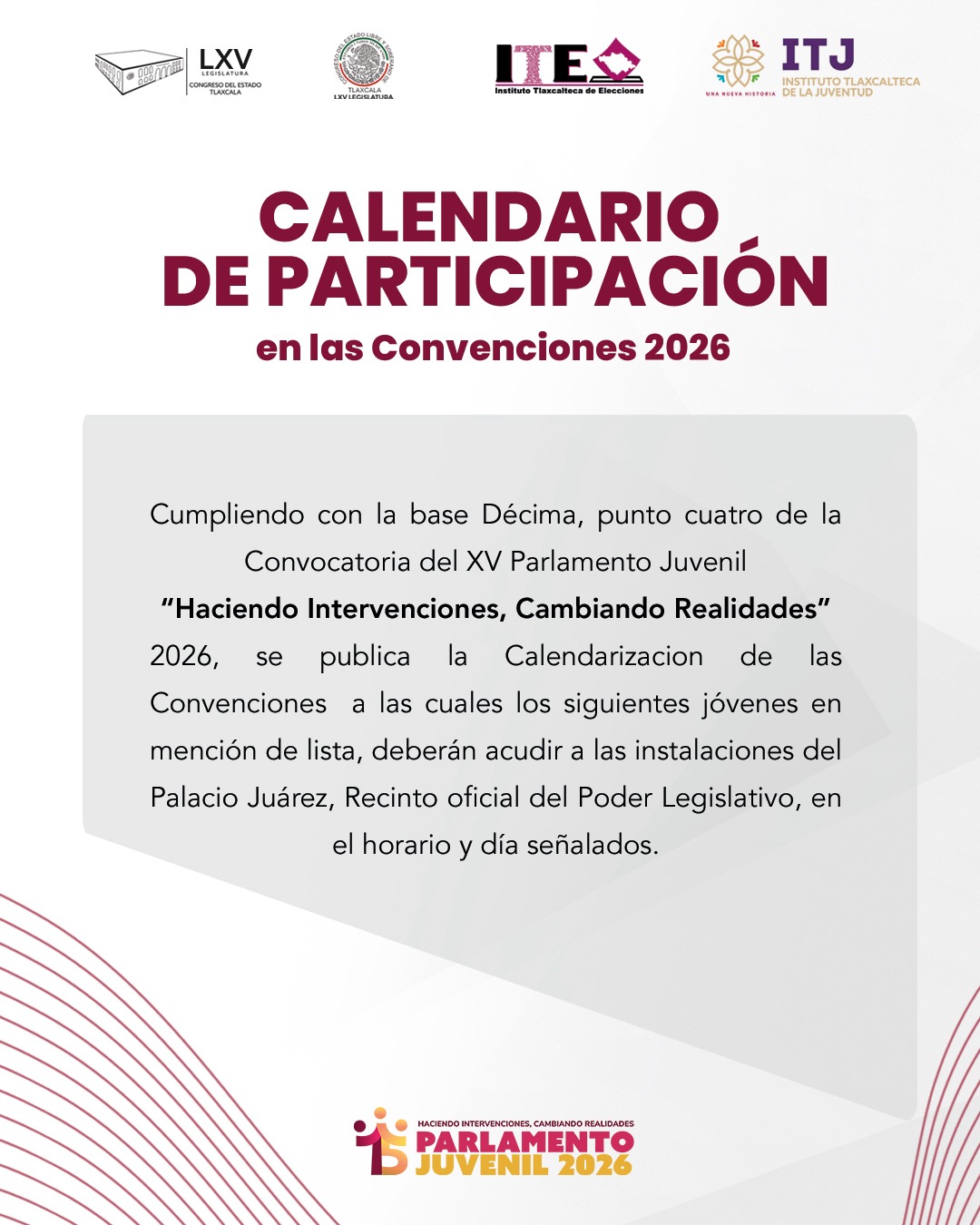 Da inicio proceso de selección de diputadas y diputados juveniles para integrar el XV Parlamento Juvenil 2026